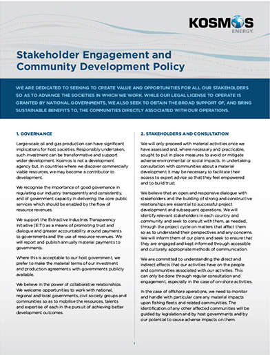 Stakeholder Engagement  and Community  Development Policy